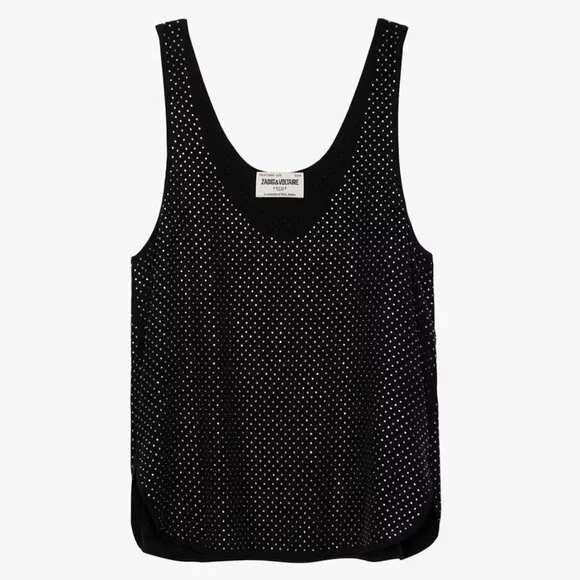 Zadig & Voltaire Carys Rhinestone Embellished Silk Cocktail Black Tank Top Blous - Picture 1 of 10